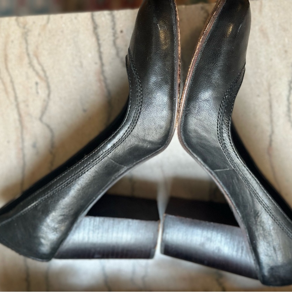Frye Black Leather Block Heel Pumps